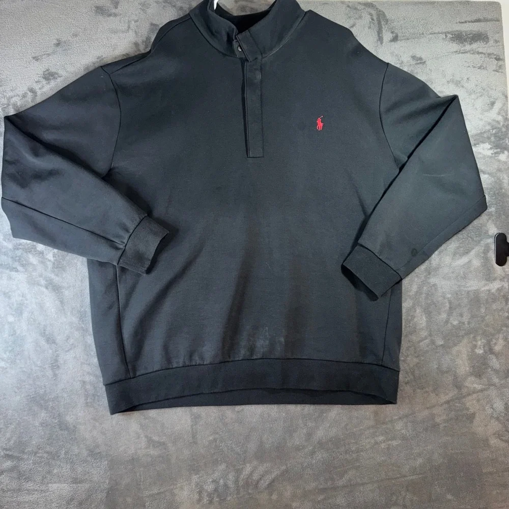Mens 2XLT Polo Ralph Lauren Pullover Black Excellent Mock Neck Snap Sweatshirt
